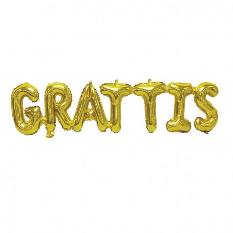 Folieballong "GRATTIS" guld text födelsedag student studentfest
