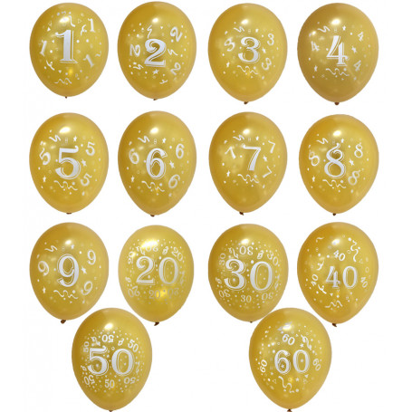 Sifferballonger i Guld med tryckta siffror 8-p