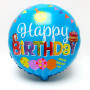 Folieballong med texten Happy Birthday blå bakgrund