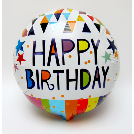 Kalasfolieballong med text Happy Birthday vit bakgrund