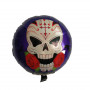 Rund folieballong Halloween med skalle och ros