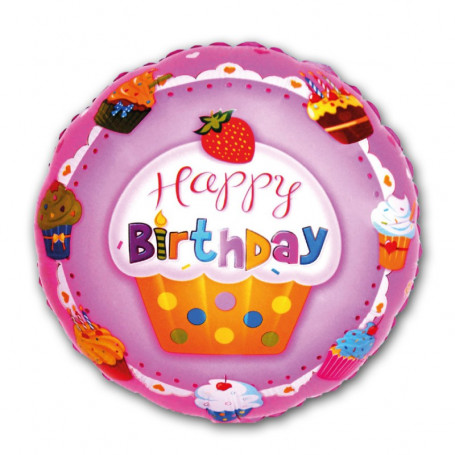 Rosa färgad bakgrund Happy Birthday ballong 45 cm