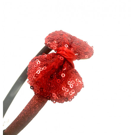 Diadem med glitter och rosett i paljetter röd
