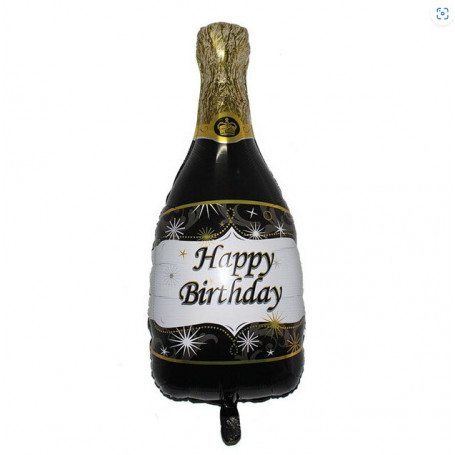 Champagne ballong svart Happy Birthday