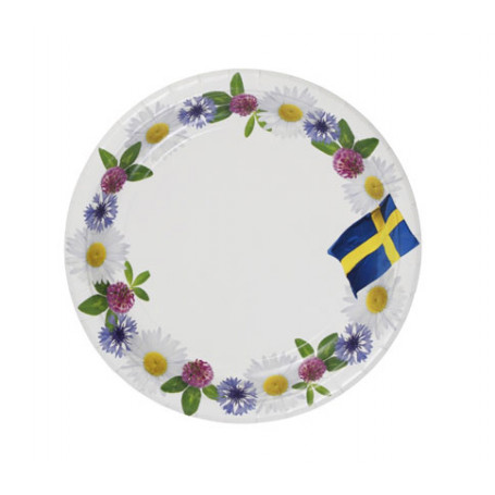 Pappertallrikar midsommar med blommor och svenska flagg