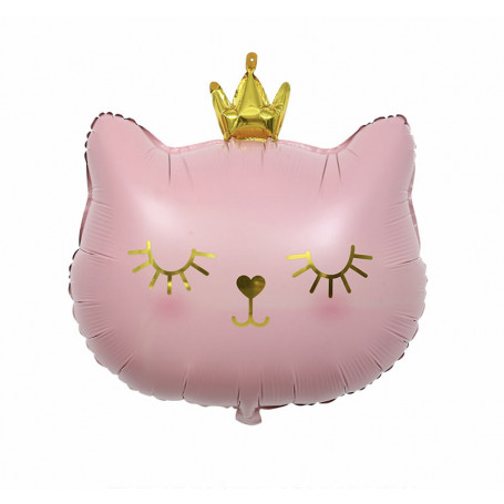 Folieballong rosa katt prinsessa med guld krona