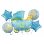 babyboy barnvagn ballongbukett ljusblå stjärnor its a boy helium ballonger